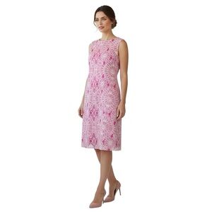 Belle Badgley Mischka Sheath Dress Size 12 Pink White Floral Lace Overlay Lined